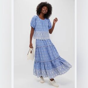 Tuckernuck Chambray Embroidered Fontalina Blouse Chambray Embroidered Skirt Set